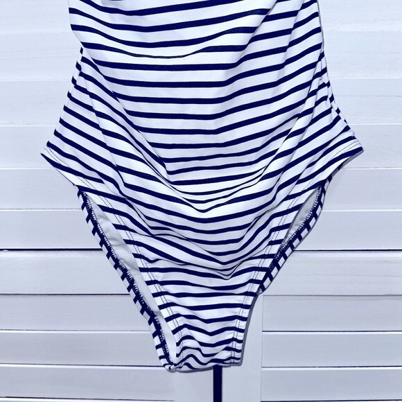 Kona Sol Swimsuit Small One Piece Shirred Navy Blue Stripe NWOT - Picture 7 of 12